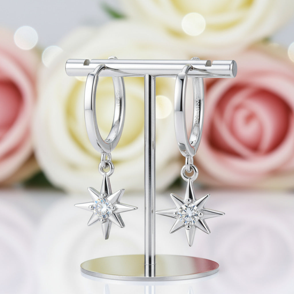 Geometric Star Diamond Hoop Earrings-Black Diamonds New York