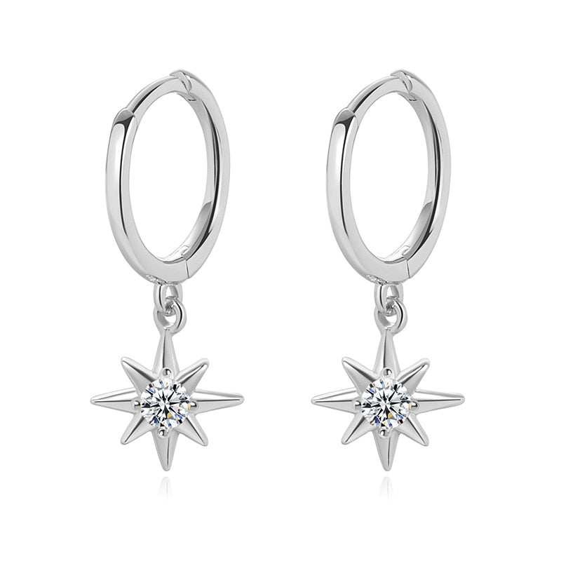 Geometric Star Created Diamond Hoop Earrings-Black Diamonds New York