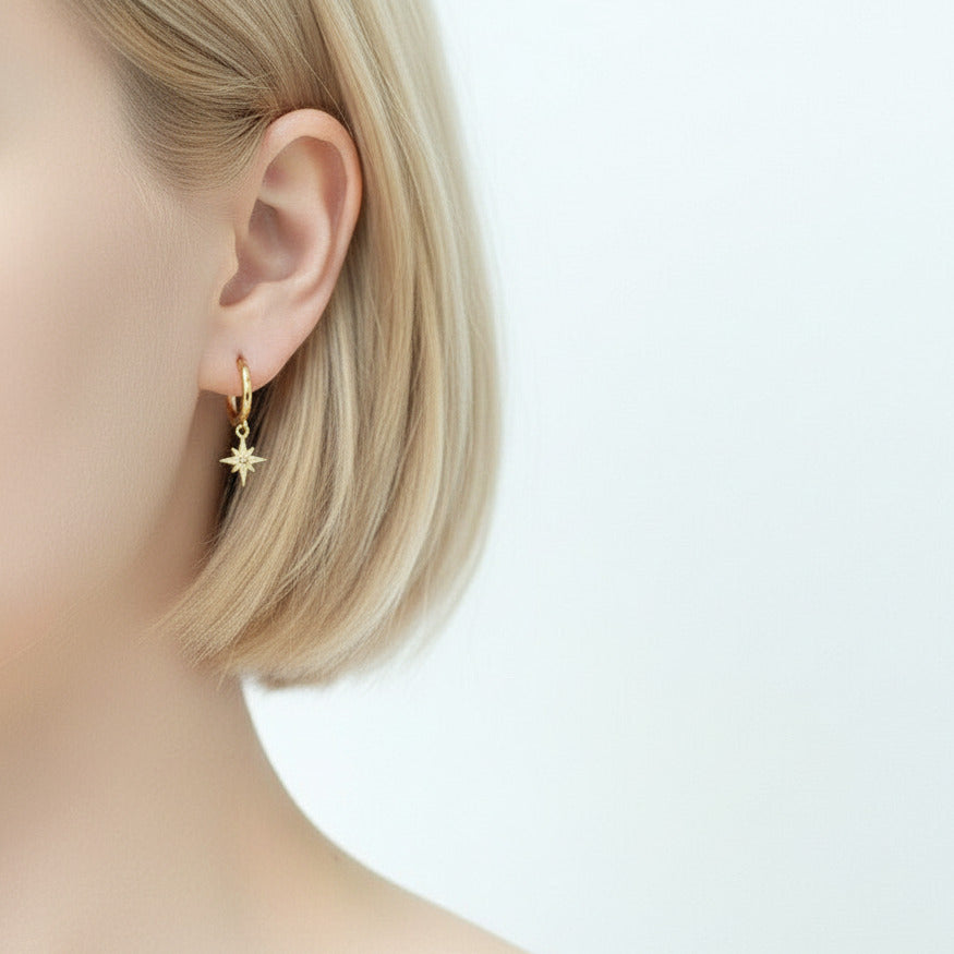 Geometric Star Diamond Option Hoop Earrings-Black Diamonds New York