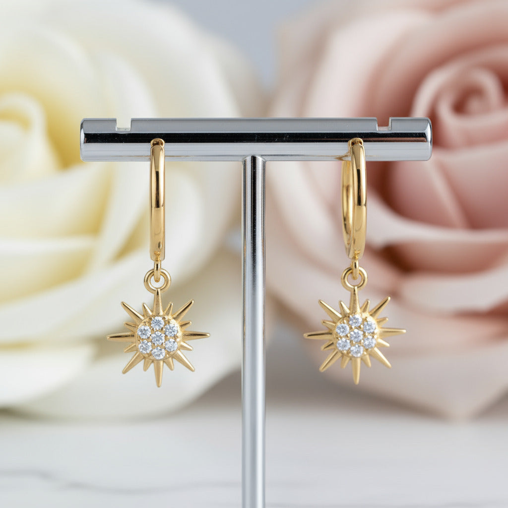 Geometric Star Diamond Hoop Earrings-Black Diamonds New York