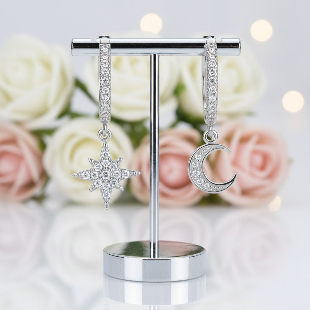 Geometric Star Diamond Hoop Earrings-Black Diamonds New York