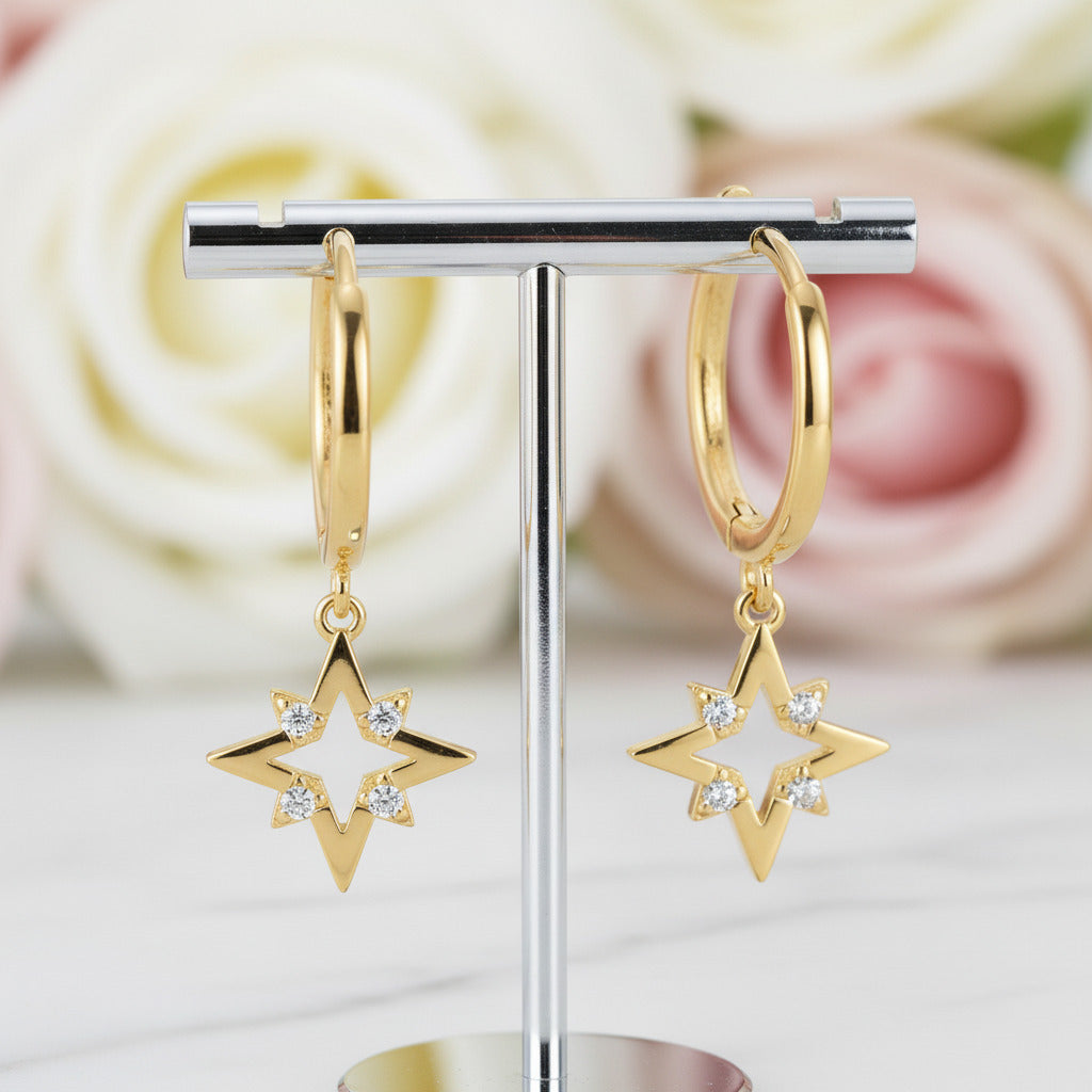 Geometric Star Diamond Hoop Earrings-Black Diamonds New York