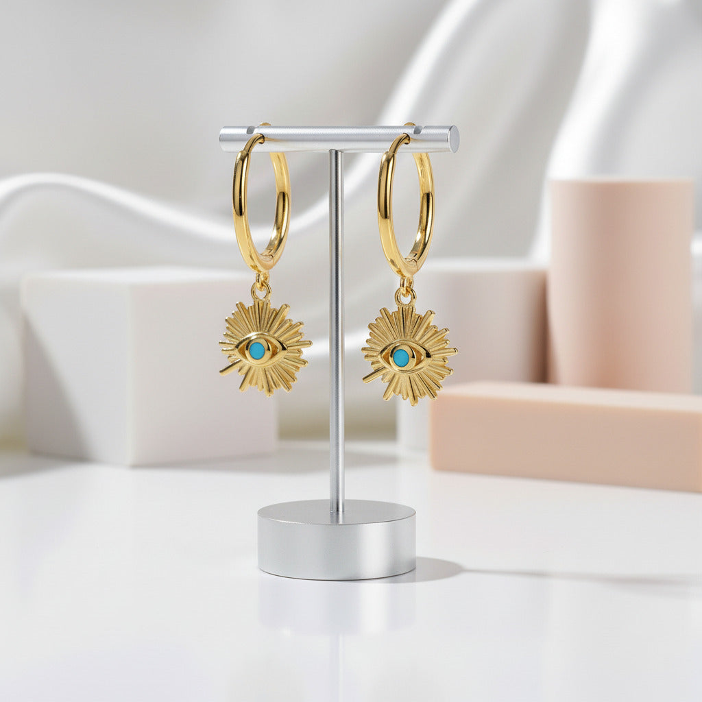 Geometric Star Diamond Hoop Earrings-Black Diamonds New York