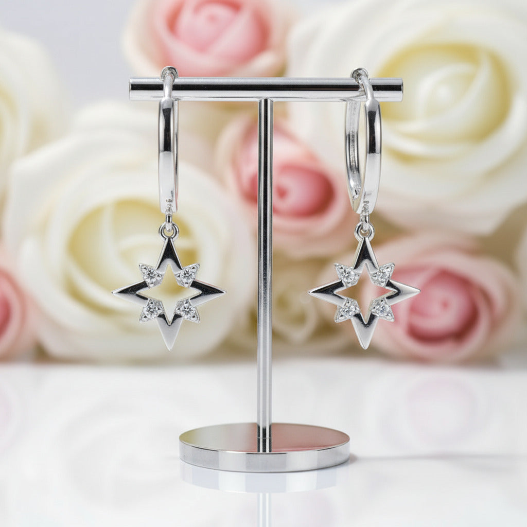 Geometric Star Diamond Hoop Earrings-Black Diamonds New York