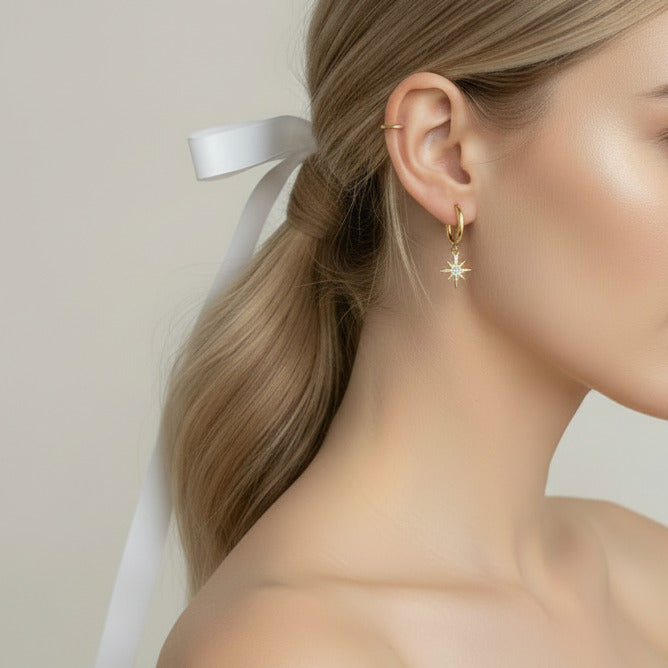 Geometric Star Diamond Option Hoop Earrings-Black Diamonds New York