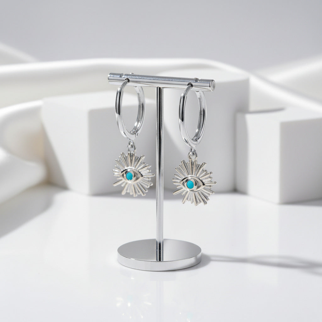 Geometric Star Diamond Hoop Earrings-Black Diamonds New York