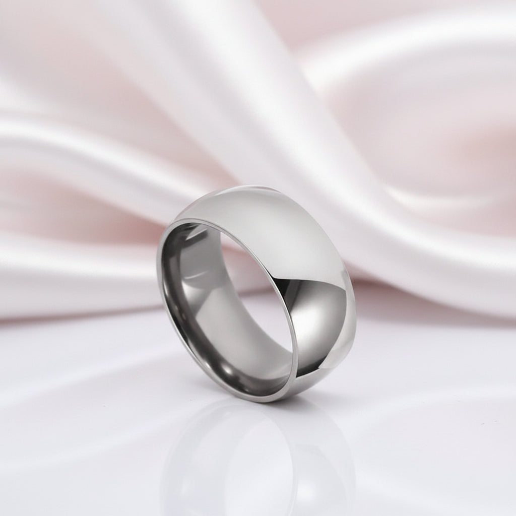 Glossy Dome Men's Titanium Wedding Band-Black Diamonds New York