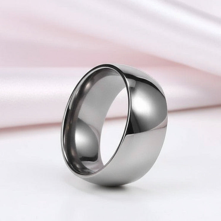 Glossy Dome Men's Titanium Wedding Band-Black Diamonds New York