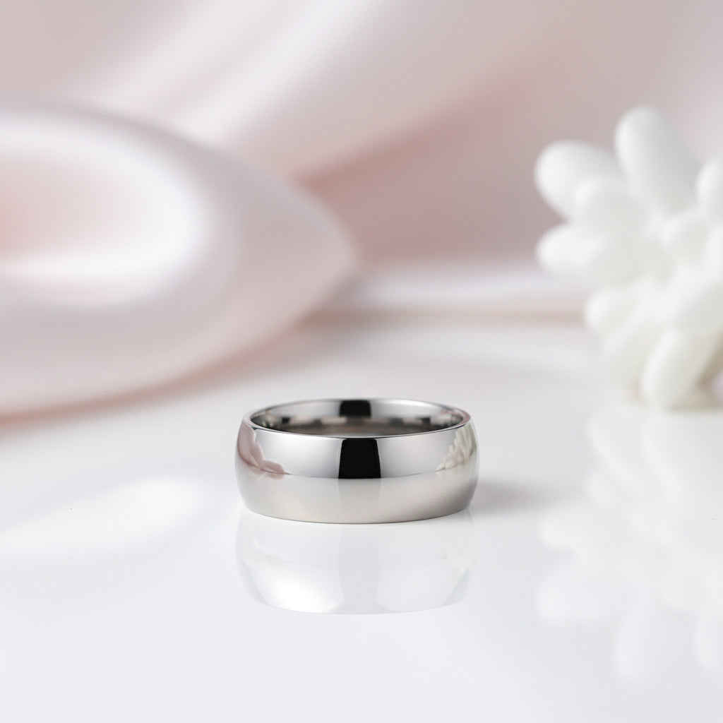 Glossy Dome Men's Titanium Wedding Band-Black Diamonds New York