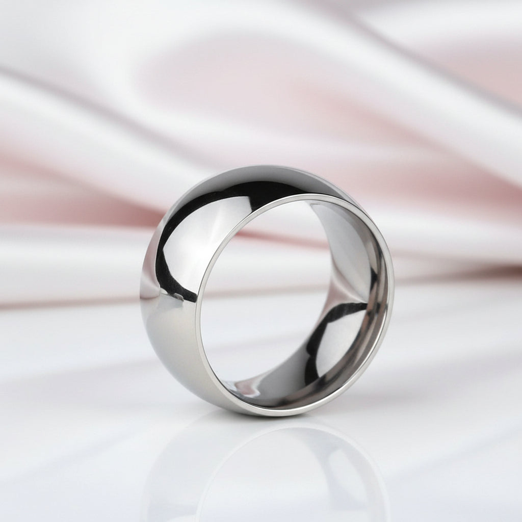 Glossy Dome Men's Titanium Wedding Band-Black Diamonds New York