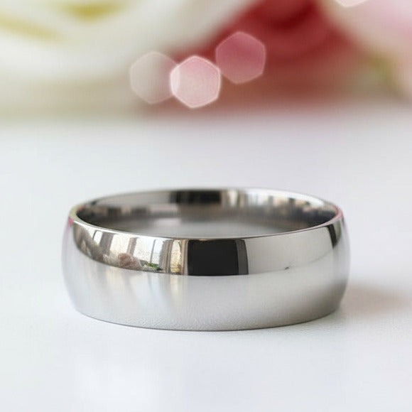 Glossy Dome Men's Titanium Wedding Band-Black Diamonds New York