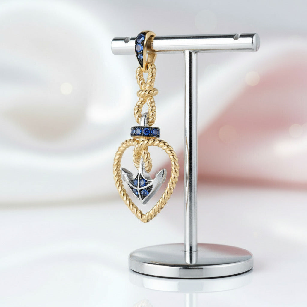 Gold Anchor Pendant-Black Diamonds New York