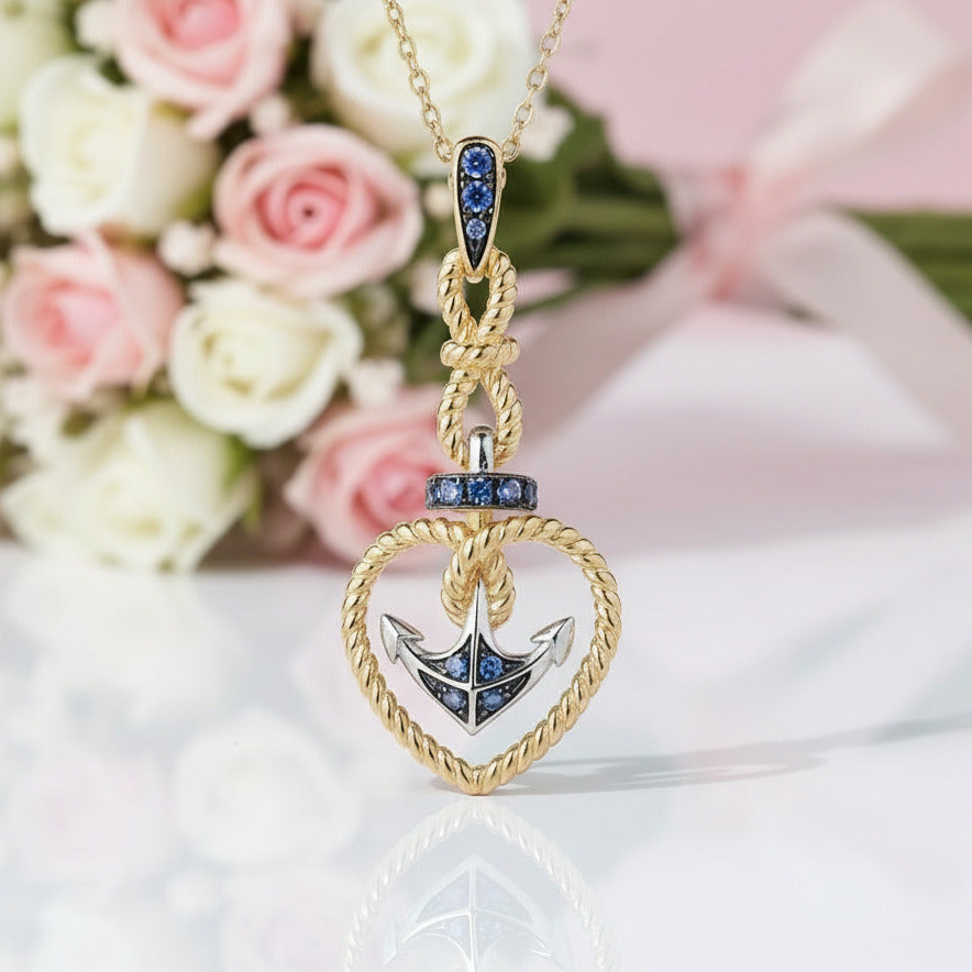 Gold Anchor Pendant-Black Diamonds New York