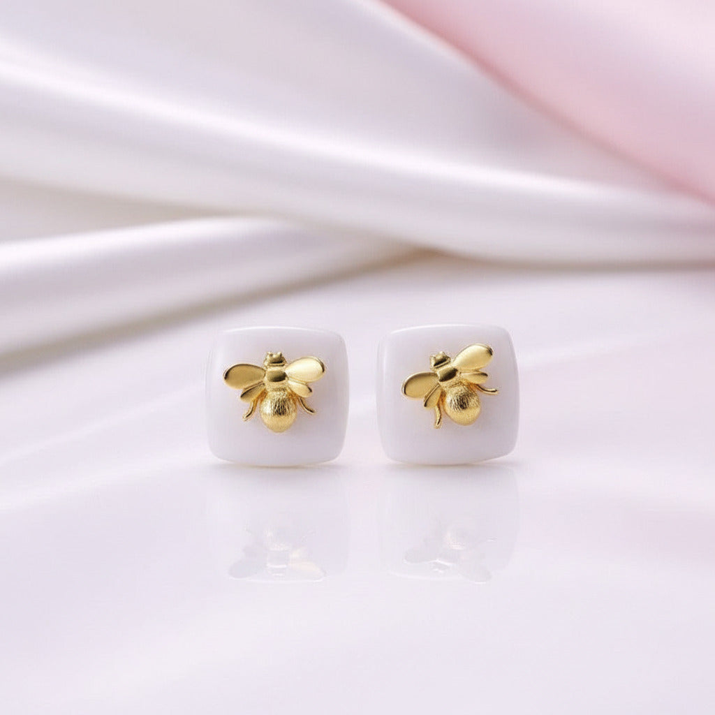 Golden Bee Stud Earrings-Black Diamonds New York