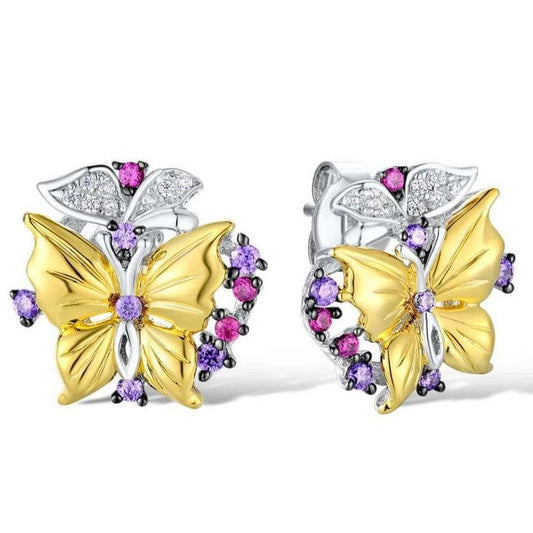 Golden Butterfly with Created Diamond Stud Earrings-Black Diamonds New York
