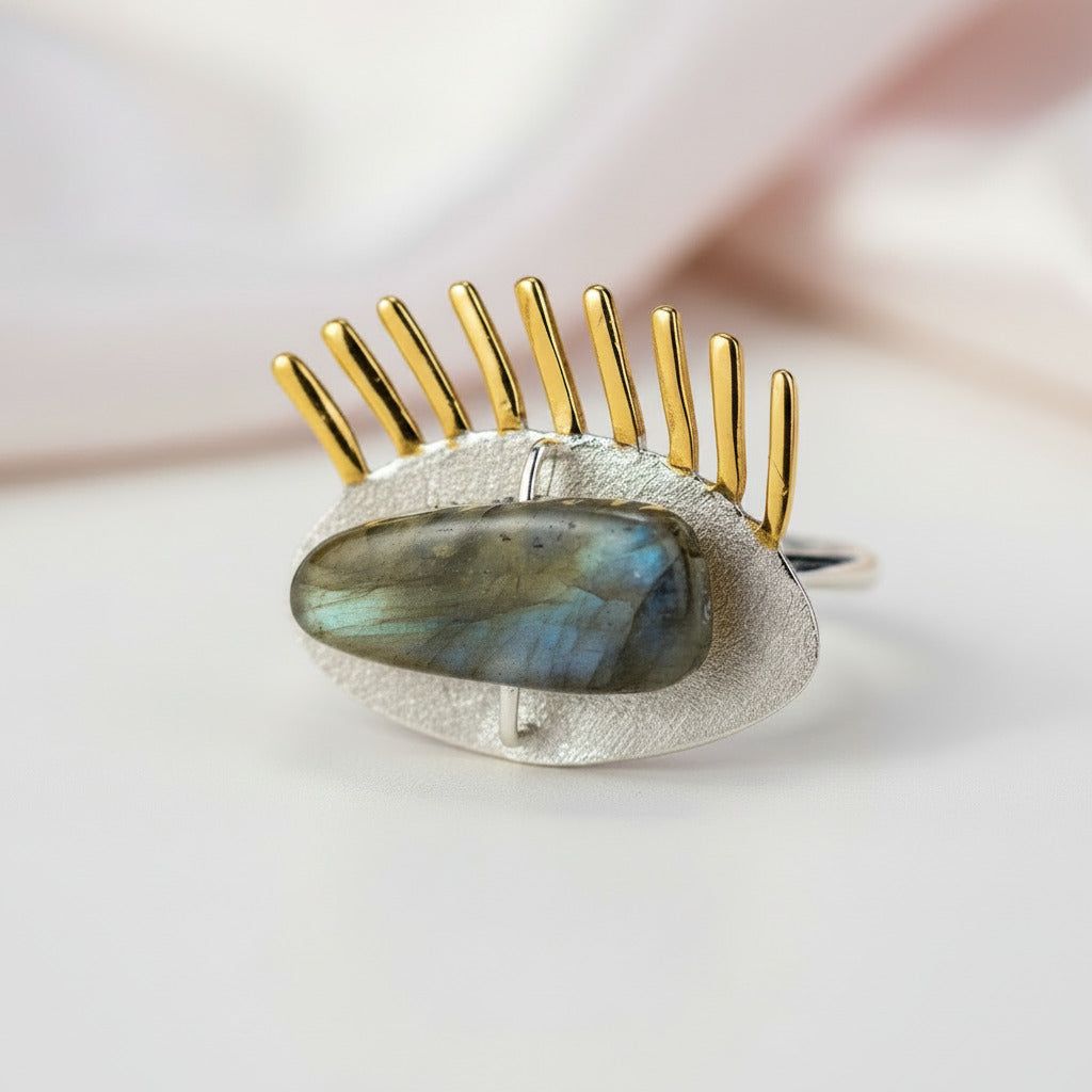 Golden Eyelashes Ring-Black Diamonds New York