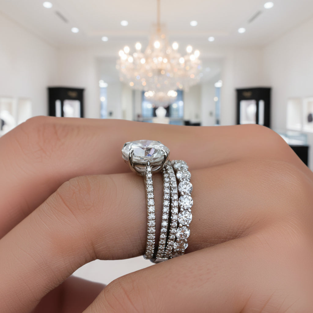 Gorgeous 4 Prong Round Cut Simulated Diamond Ring Set-Black Diamonds New York