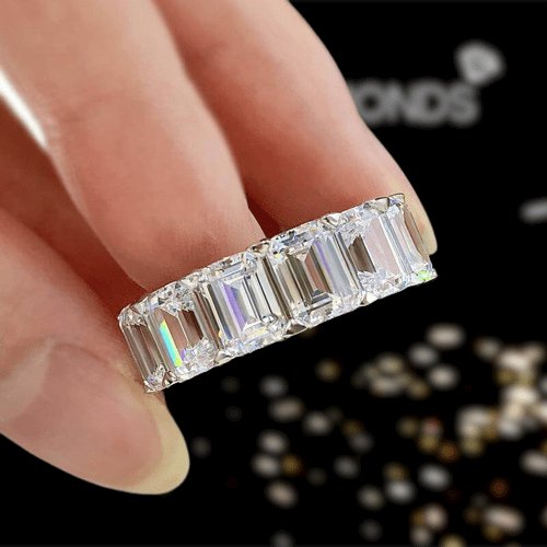 Gorgeous Emerald Cut Sona Simulated Diamonds Women's Wedding Band-Black Diamonds New York
