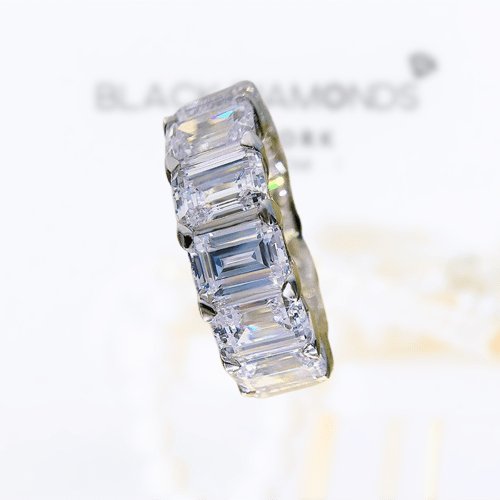 Gorgeous Emerald Cut Sona Simulated Diamonds Women's Wedding Band-Black Diamonds New York