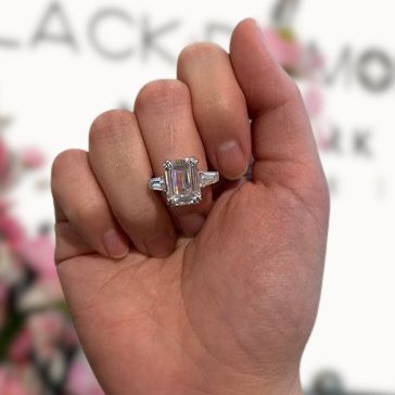 Gorgeous Emerald Cut Three Stone Engagement Ring-Black Diamonds New York
