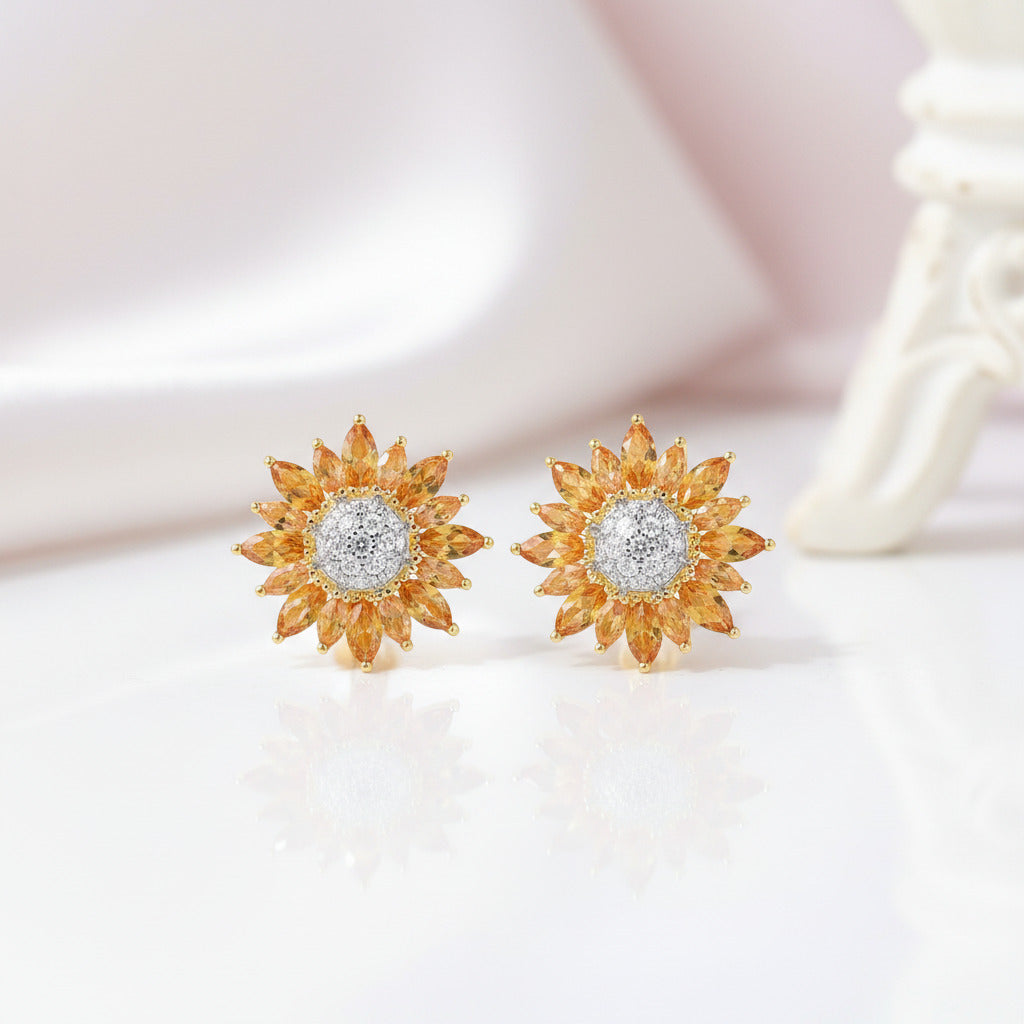 Gorgeous Round & Marquise Cut Diamond Option Sun Flower Jewelry Set-Black Diamonds New York