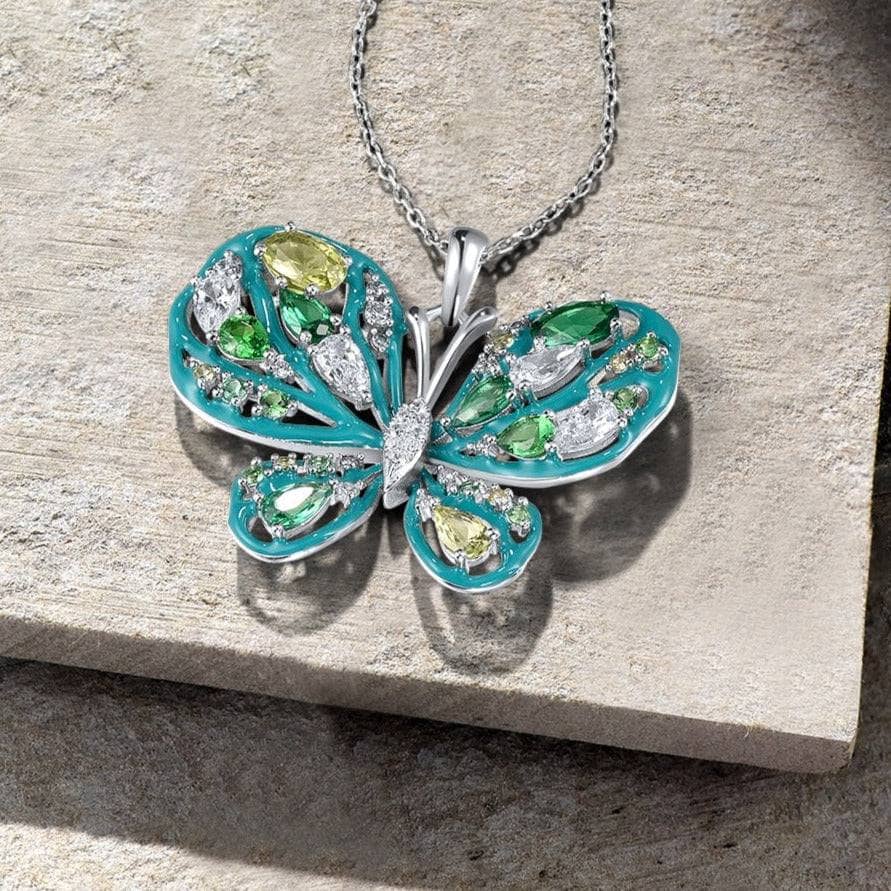 Gorgeous Green Spinel Butterfly Pendant-Black Diamonds New York