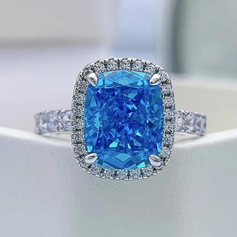 Gorgeous Halo Cushion Cut Aquamarine Blue Engagement Ring-Black Diamonds New York
