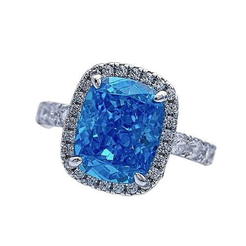 Gorgeous Halo Cushion Cut Aquamarine Blue Engagement Ring - Black Diamonds New York
