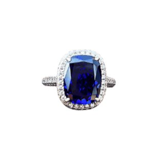 Gorgeous Halo Cushion Cut Blue Sapphire Engagement - Black Diamonds New York