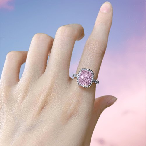 Gorgeous Halo Cushion Cut Pink Sapphire Engagement Ring-Black Diamonds New York