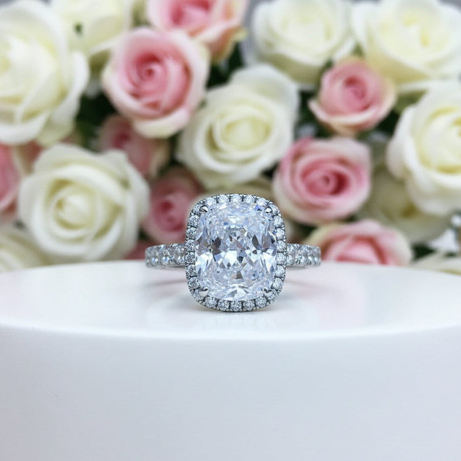 Gorgeous Halo Cushion Cut Simulated Diamond Engagement Ring-Black Diamonds New York