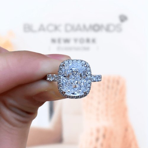 Gorgeous Halo Cushion Cut Simulated Diamond Engagement Ring-Black Diamonds New York
