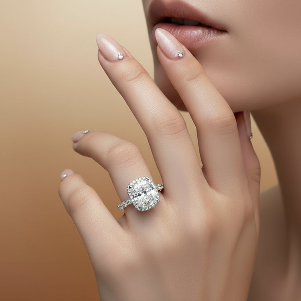 Gorgeous Halo Cushion Cut Simulated Diamond Engagement Ring-Black Diamonds New York