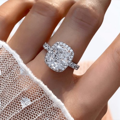 Gorgeous Halo Cushion Cut Sona Simulated Diamond Engagement Ring - Black Diamonds New York