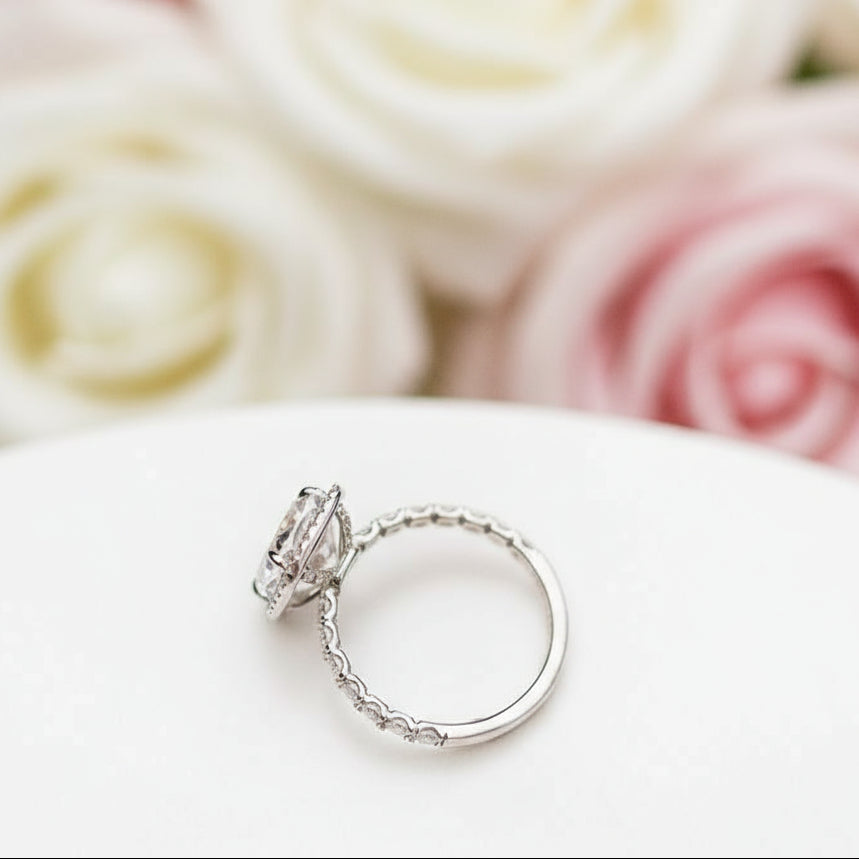 Gorgeous Halo Cushion Cut Simulated Diamond Engagement Ring-Black Diamonds New York