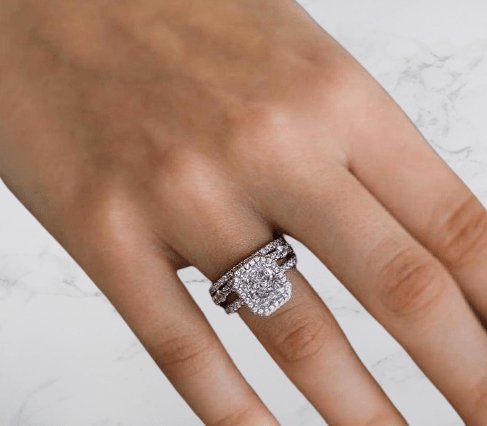Gorgeous Halo Radiant Cut 3PC Wedding Ring Set - Black Diamonds New York
