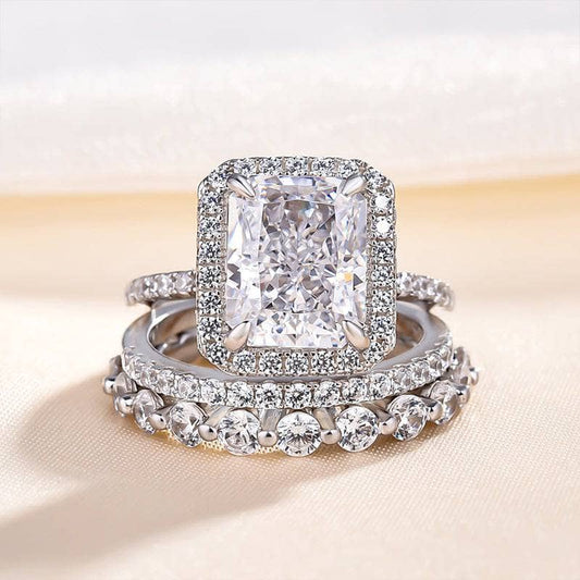 Gorgeous Halo Radiant Cut 3PC Wedding Ring Set - Black Diamonds New York