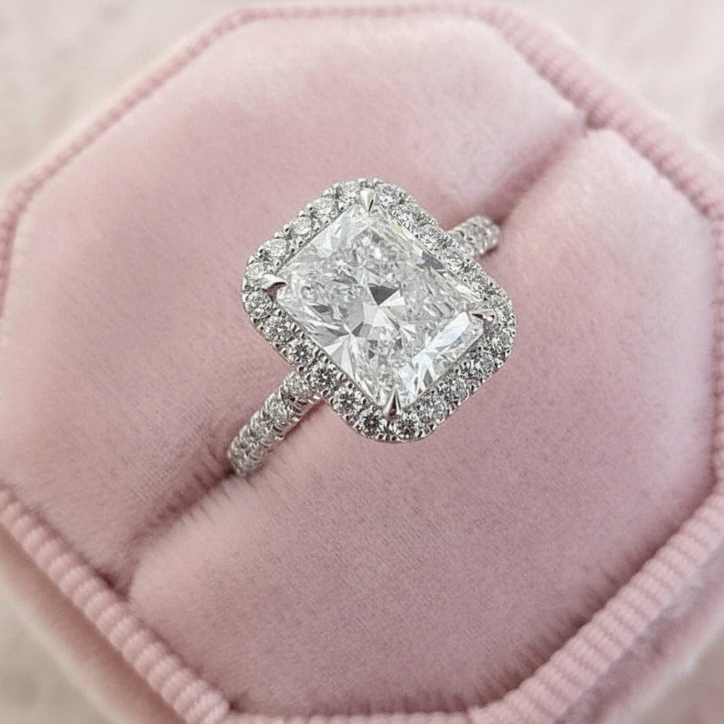 Gorgeous Halo Radiant Cut 3PC Wedding Ring Set-Black Diamonds New York