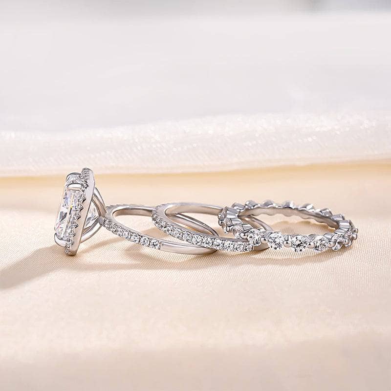 Gorgeous Halo Radiant Cut 3PC Wedding Ring Set-Black Diamonds New York