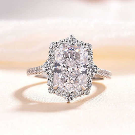 Gorgeous Halo Radiant Cut Simulated Diamond Engagement Ring - Black Diamonds New York