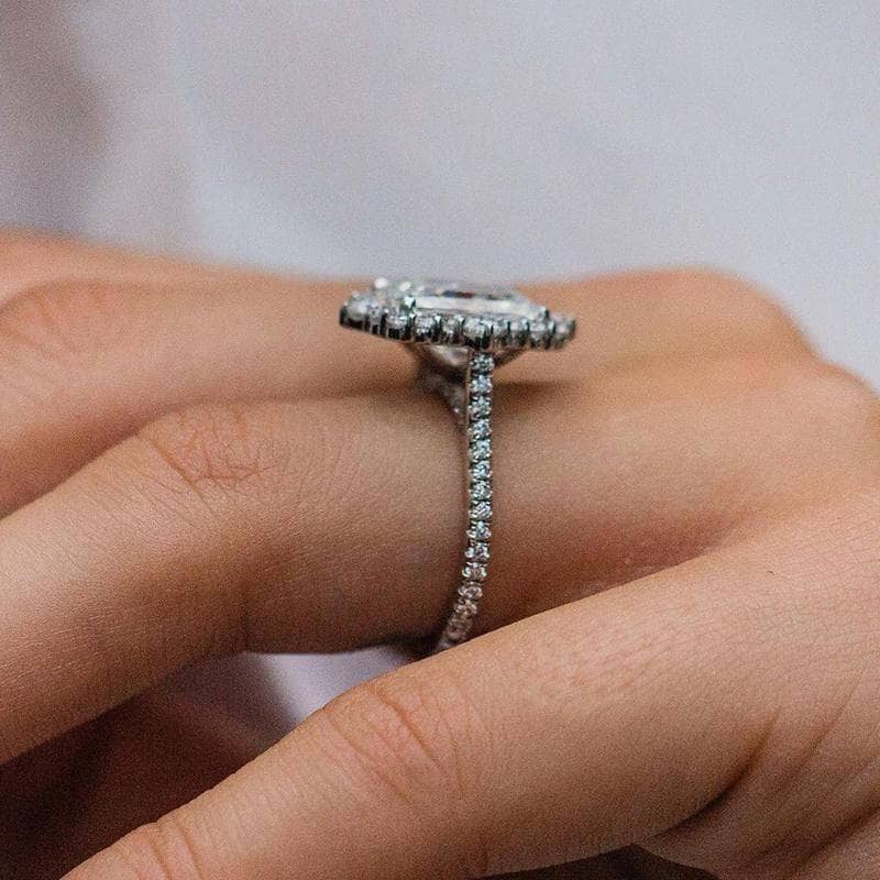 Gorgeous Halo Radiant Cut Simulated Diamond Engagement Ring-Black Diamonds New York