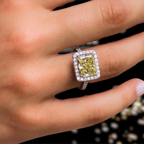 Gorgeous Halo Radiant Cut Yellow Simulated Sapphire Engagement Ring-Black Diamonds New York