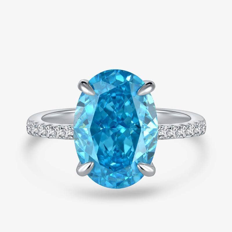 Gorgeous Oval Cut Light Aquamarine Blue Simulated Diamond Engagement Ring-Black Diamonds New York