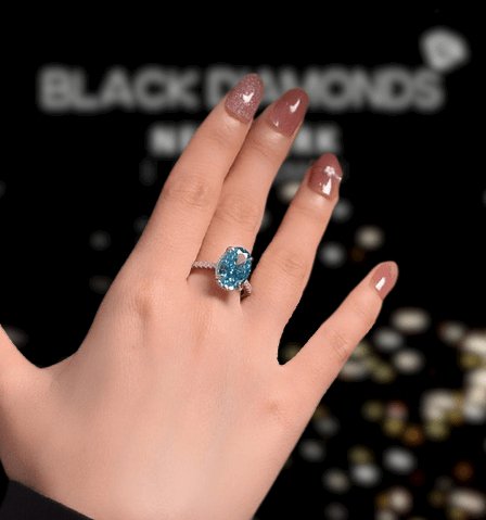 Gorgeous Oval Cut Light Aquamarine Blue Simulated Diamond Engagement Ring-Black Diamonds New York