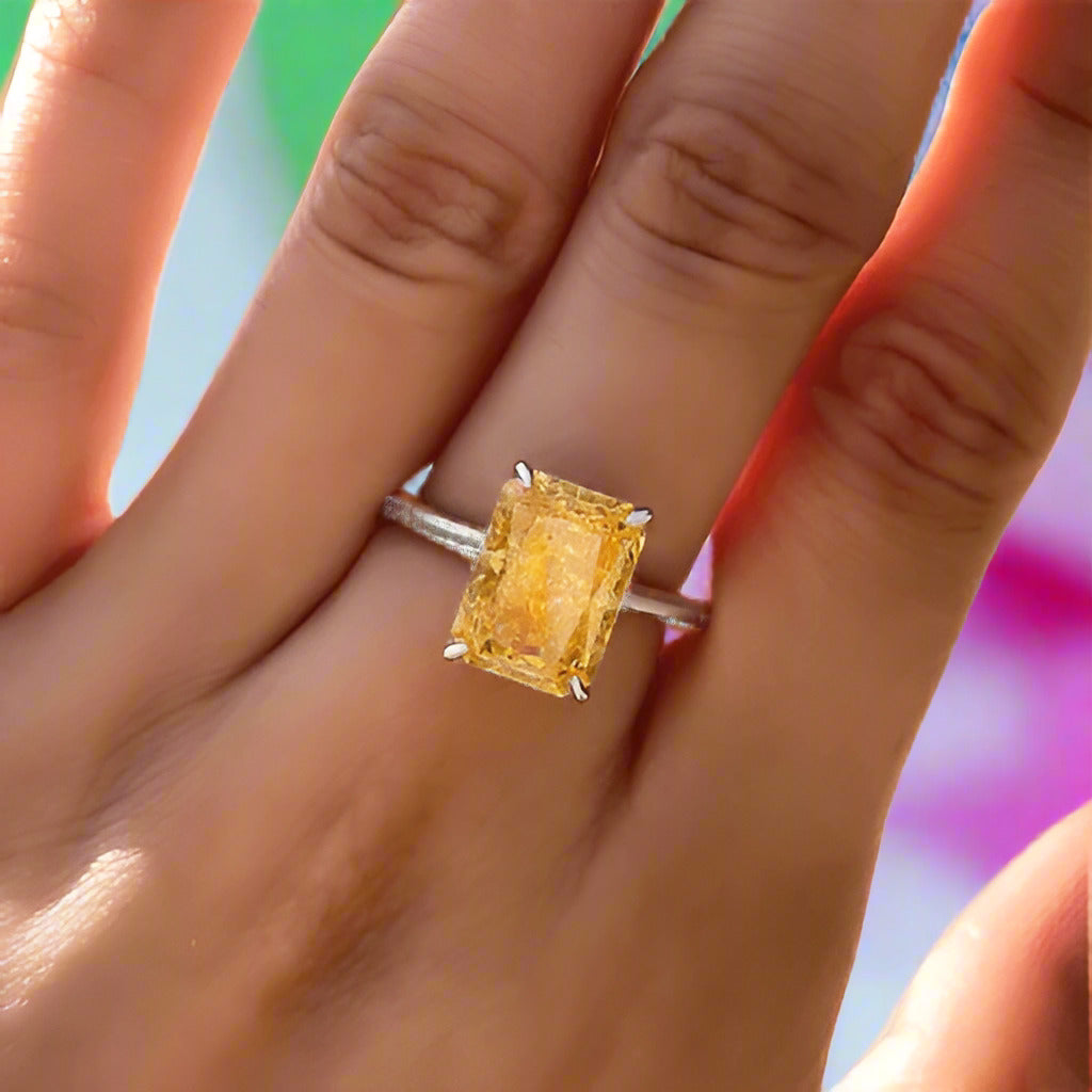 Gorgeous Radiant Cut Yellow Sapphire Engagement Ring-Black Diamonds New York