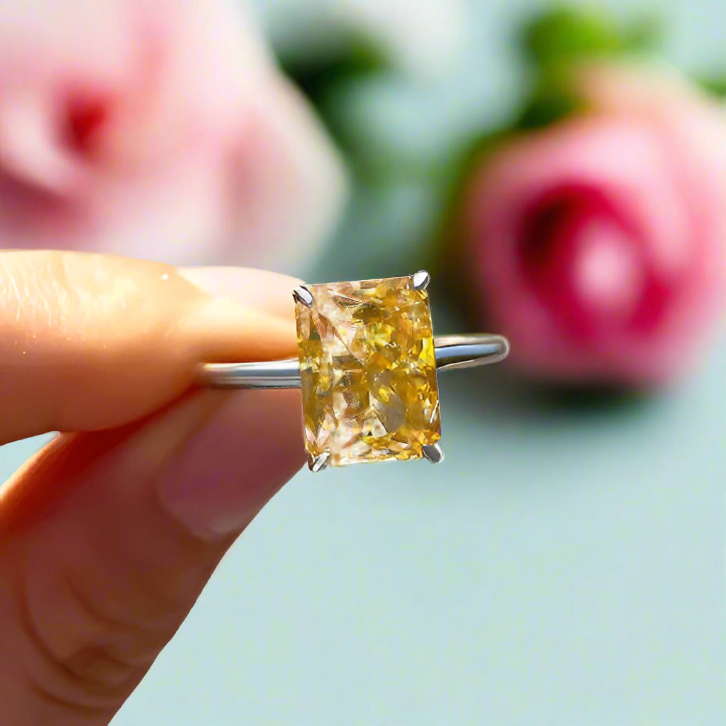 Gorgeous Radiant Cut Yellow Sapphire Engagement Ring-Black Diamonds New York