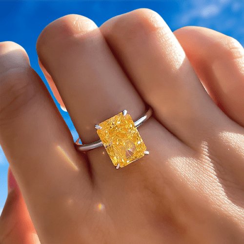 Gorgeous Radiant Cut Yellow Sapphire Engagement Ring-Black Diamonds New York