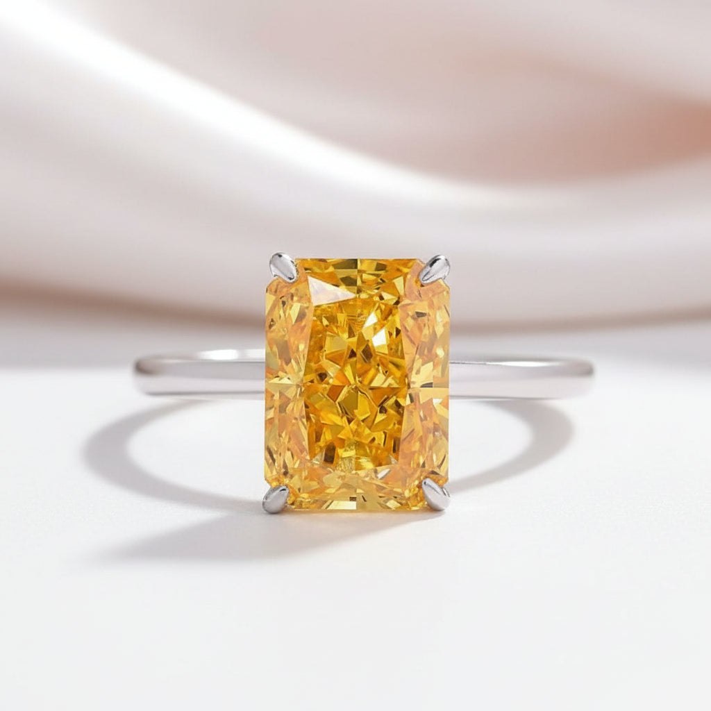 Gorgeous Radiant Cut Yellow Sapphire Engagement Ring-Black Diamonds New York