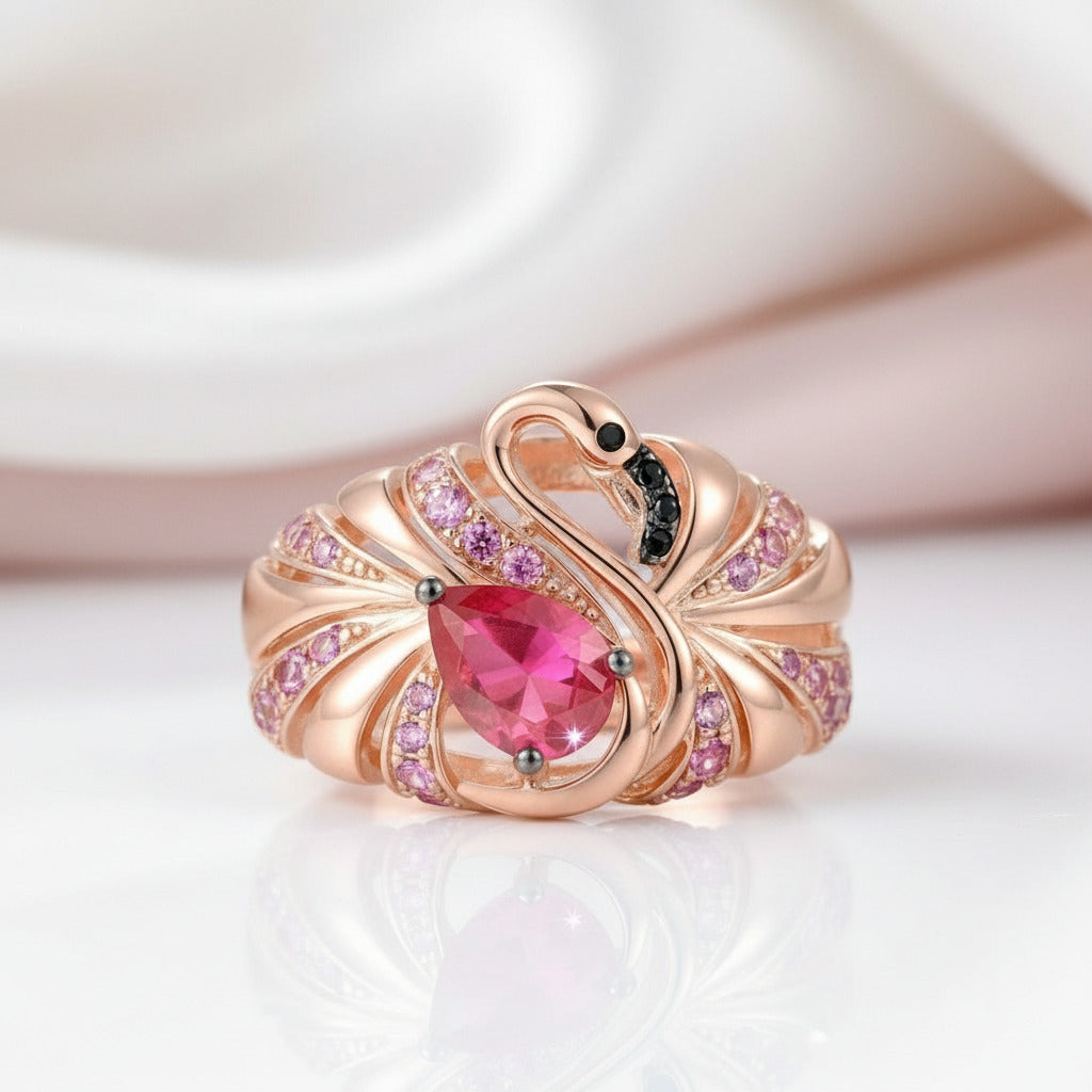 Gorgeous Rose Gold Flamingo Ring-Black Diamonds New York