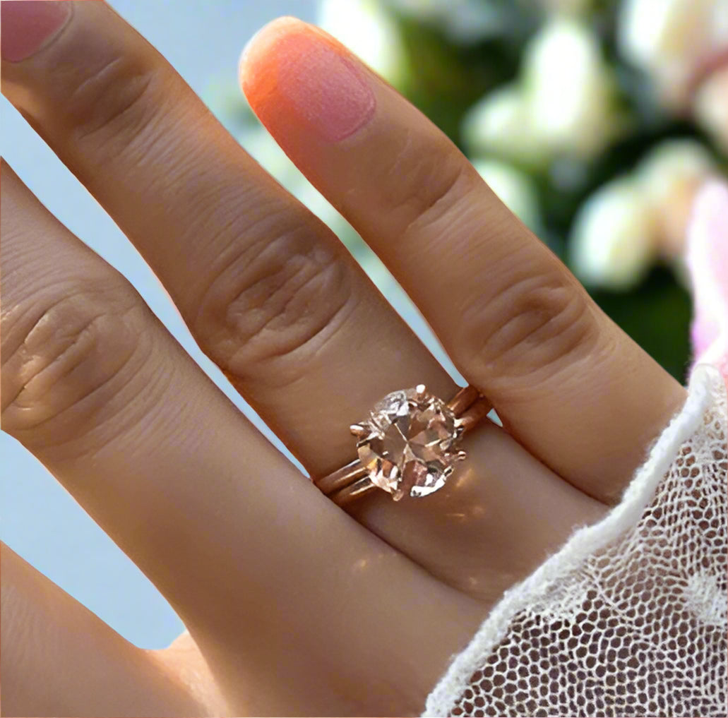 Gorgeous Round Cut Morganite Pink Wedding Set-Black Diamonds New York